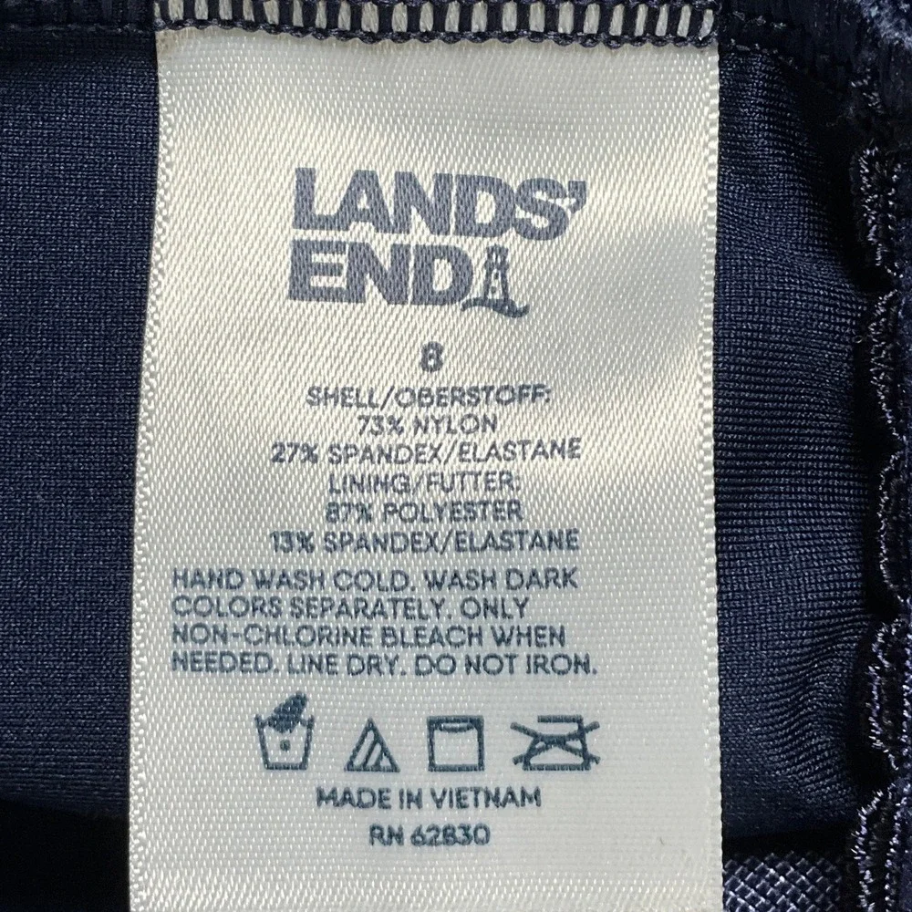 Lands' End Swimsuit Women 8 Navy Blue Tropical Palm Leaf Classic One Piece